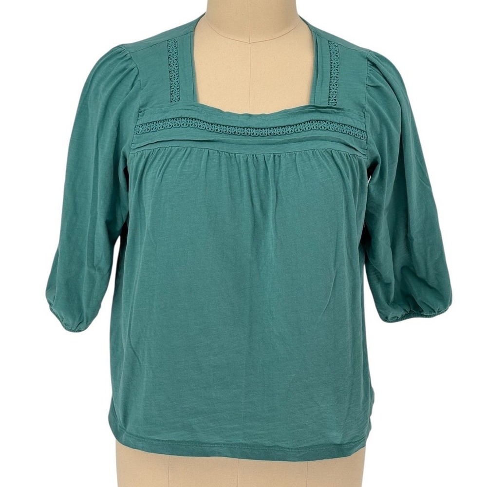 St John's Bay Top Teal‎ Green Crochet Lace Square Neck 100% Cotton XXL